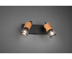 Lubinis šviestuvas Dvigubas prožektorius Trio TOSH, be 2xE14, jungiklis ant laikiklio, pasukami prožektoriai, ↔ 26cm / ↗ 9cm / ↕19.5cm, metalinis, juodas/medinis