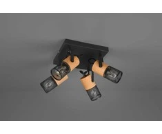 Lubinis šviestuvas Spot Trio TOSH, excl.4xE14, pivotante, ↔ 22cm / ↗ 22cm / ↕ 19,5cm, metal, Negru/Lemn
