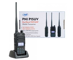 Nešiojama VHF / UHF radijo stotelė PNI P15UV dviejų dažnių, 144-146MHz / 430-440Mhz, 999 kanalų, su 1500 mAh baterija