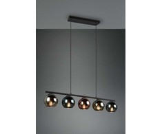 REALITY Trio Realybės sietynas SHELDON, be 5xE14, reguliuojamo aukščio, ↔ 83cm / ↗ 13cm / ↕ 150cm / 5x∅13cm, metalas/stiklas, dūminis stiklas, žalia/vario/pilka