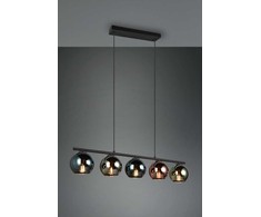 REALITY Trio Realybės sietynas SHELDON, be 5xE14, reguliuojamo aukščio, ↔ 83cm / ↗ 13cm / ↕ 150cm / 5x∅13cm, metalas/stiklas, dūminis stiklas, žalia/vario/pilka