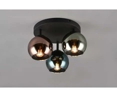 REALITY Trio Realybės stiliaus lubinis šviestuvas SHELDON, be 3xE14, ∅ 33cm / ↕ 20cm / 3x∅13cm, metalas/stiklas, dūminis stiklas, žalias/vario/pilkas