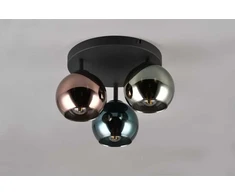 REALITY Trio Realybės stiliaus lubinis šviestuvas SHELDON, be 3xE14, ∅ 33cm / ↕ 20cm / 3x∅13cm, metalas/stiklas, dūminis stiklas, žalias/vario/pilkas