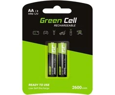Žalias Cell Baterie Akumulatorki Paluszki 2x AA HR6 2600mAh