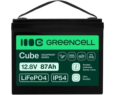 Green Cell Žalias Cell Greencell CUBE LiFePO4 akumuliatorius 87Ah 12.8 V 1113.6 Wh ličio-geležies-fosfato akumuliatorius kemperiams, valymo įrenginiams, stovyklavimui