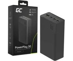 Green Cell Žalias Cell Greencell PowerPlay 30 – juoda išorinė baterija su 30 000 mAh, 22.5 W, 4 prievadais