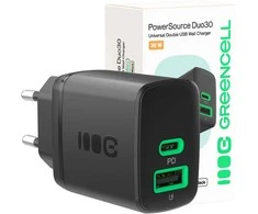 Green Cell Žalias Cell Greencell PowerSource Duo30 įkroviklis USB/USB-C juodas maitinimo adapteris 30W maitinimo tiekimas