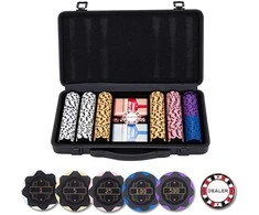 Engelhart Pokerio rinkinys juodame aliuminio dėkle, 300 žetonų, 14g su vertėmis