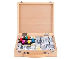 Longfield Engelhart Stalo žaidimas domino Mexican Train Double 12, medinėje dėžutėje, 91 kauliukai
