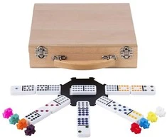 Longfield Engelhart Stalo žaidimas domino Mexican Train Double 12, medinėje dėžutėje, 91 kauliukai