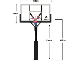 Įbetonuojamas krepšinio stovas Bilaro Tuscon 152x90cm, 10mm grūdintas stiklas + apsauga
