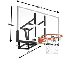 Krepšinio lenta Bilaro Montana Class X 136x80cm, 6mm grūdintas stiklas, su lanku ir tinkleliu