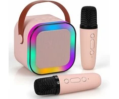 Extralink Kids Mini karaoke LED garsiakalbis 2x Mic Rožinė | Karaoke rinkinys | garsiakalbis, 2x mikrofonas, Bluetooth, AUX, atminties kortelės lizdas, RGB apšvietimas