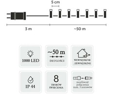 Extralink LED girlianda, 1000 LED, 53 m, šiltai balta