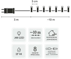 Extralink LED girlianda, 200 LED, 13 m, šiltai balta