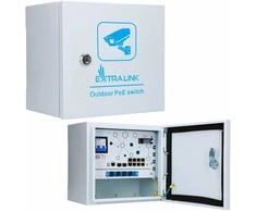 Šakotuvas Extralink Minos | Lauko PoE komutatorius | 8x RJ45 1000Mb/s PoE, 2x SFP, 200W, L2, aktyvus aušinimas
