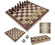 Extralink Toys | Stalo žaidimas | Mediniai šachmatai 3 viename: Šaškės + Šachmatai + Nardi
