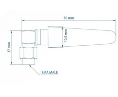 Teltonika kompaktiška mobiliojo ryšio SMA antenos kampinė dalis | PR1US450 | Stiprinimas 5.0 dB | 700-2700 GHz | Antenos jungties tipas SMA kištukas