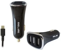 Beline automobilinis įkroviklis 3xUSB + lightning 4A juodos spalvos iPhone 5/6/7/8/X/Xs/Xr