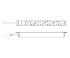DIGITUS 19" ant stovo montuojama maitinimo juosta: 16A, 4000W, 250VAC 50/60Hz 8x Schuko lizdas, 2 m laidas, IEC C20 kištukas, DN-95428