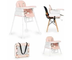 Rožinė ECOTOYS 3-in-1 sulankstoma vaikiška maitinimo kėdutė rožinė
