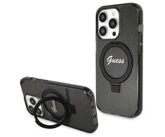 Dėklas GUESS GUHMP14XHRSGSK IPHONE 14 PRO MAX 6.7 "Juodas/Juodas HARDCASE RING STAND SCRIPT GLITTER MAGSAFE