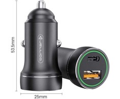 JELLICO automobilinis įkroviklis F4 PD 20W 1xUSB-C + 1xUSB QC3.0 + USB-C laidas Juodas