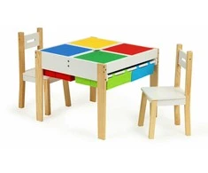 Ecotoys Mediniai baldai vaikams komplektas stalas + 2 kėdės