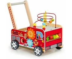 Ecotoys Mokomasis medinis stūmikas su kaladėlėmis vaikams - Ugniagesiai