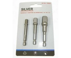 SILVER Sidabrinis KOMPLET ADAPTERÓW / UCHWYTÓW DO NASADEK 3 vnt.. 1/2-3/8-1/4"