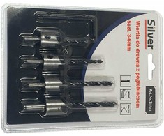 Grąžtas SILVER Sidabrinis WIERTŁA DO DREWNA Z POGŁĘBIACZEM 3-6mm 5szt.