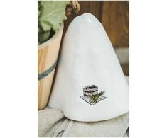 Namu_Tekstil Vilnonė pirties kepurė su kubilo paveikslėliu, balta