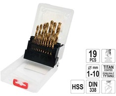 Grąžtas YATO GRĄŽŲ RINKINYS METALUI HSS-TiN 19 vnt. 1-10 mm.