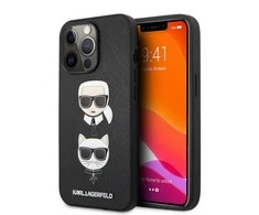 Dėklas KLHCP13LSAKICKCBK Karl Lagerfeld PU Saffiano Karl and Choupette Heads Case for iPhone 13 Pro Juodas (Juodas)