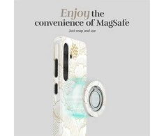 Dėklas MIO Baltas Roses Magsafe Case Compatible Ring Holder