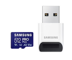 Atminties kortelė SAMSUNG PRO Plus Micro SD 512GB Iki 180MB/s Skaitymas ir 130MB/s Rašymo greitis su 10 klasės 4K UHD įsk. Kortelių skaitytuvas 2023