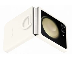 PF731TUE Silikoninis dėklas with Ring for Samsung Galaxy Flip 5, Kreminis (Kreminis)