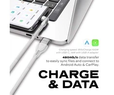 STATIK PowerPivot Pro nailono pintas kabelis, USB-C į USB-C, 1m, Baltas