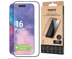 „Toti Premium PREMIUM“ grūdinto stiklo 3D ekrano apsauga, skirta „Apple iPhone 16 Pro“.