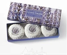 SAF FIORENTINO apvalių muilų su įspaudu rinkinys Levanda, 3x100 g