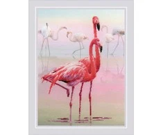 RIOLIS: Siuvinėjimo rinkinys su ant medžiagos atspaustu piešiniu „Flamingai“ 0012 PT (30x40 cm)