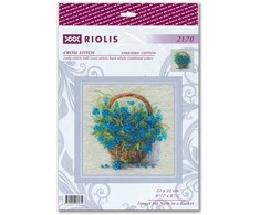 Riolis Kryželiu siuvinėjimo rinkinys "Neužmirštuolės krepšelyje" 22x22 cm SR2170