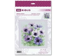 Riolis Kryželiu siuvinėjimo rinkinys "Violetiniai flioksiniai gvazdikai" 30x30 SR2176