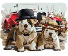 Tapyba pagal skaičius Buldogai ir automobilis 30x40 cm