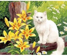 Tapyba pagal skaičius Katė ir lelijos 40x50 cm