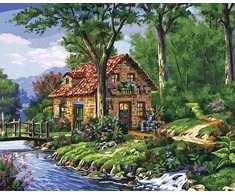 Tapyba pagal skaičius Kotedžas prie upės 40x50 cm