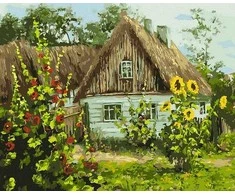 Tapyba pagal skaičius Kotedžas su saulėgrąžomis 40x50 cm