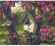 Tapyba pagal skaičius Paukščių namelis Bloom mieste 40x50 cm