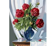 Tapyba pagal skaičius Raudoni bijūnai vazoje 40x50 cm