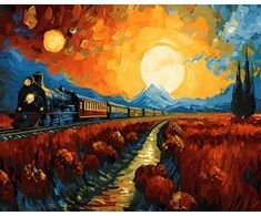 Tapyba pagal skaičius Traukinys saulėlydžio metu 40x50 cm